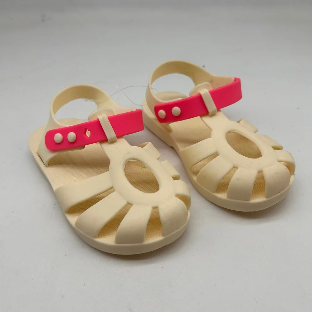 Bopeeps Girls Jelly Sandals Cream Pink Cage Rubber Shoes Toddler Size 8 US